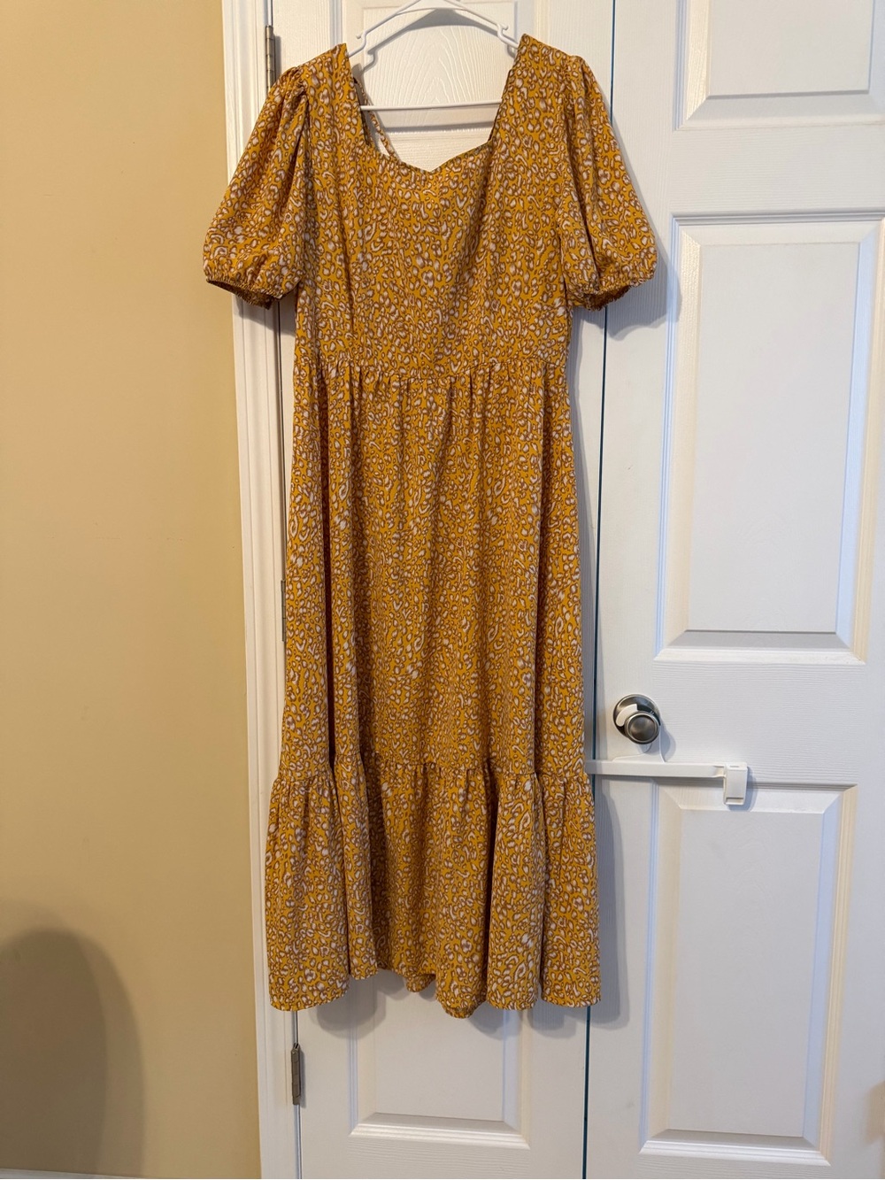 Mustard Floral Maxi Dress with Puff Sleeves